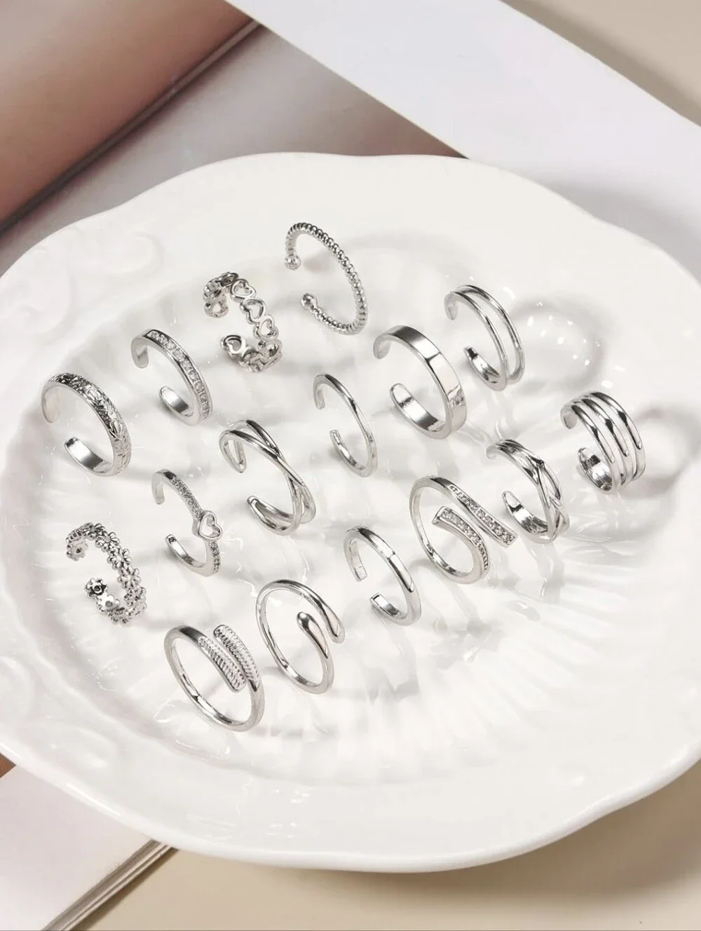 Open Toe Midi Rings - Silver, Set of 16